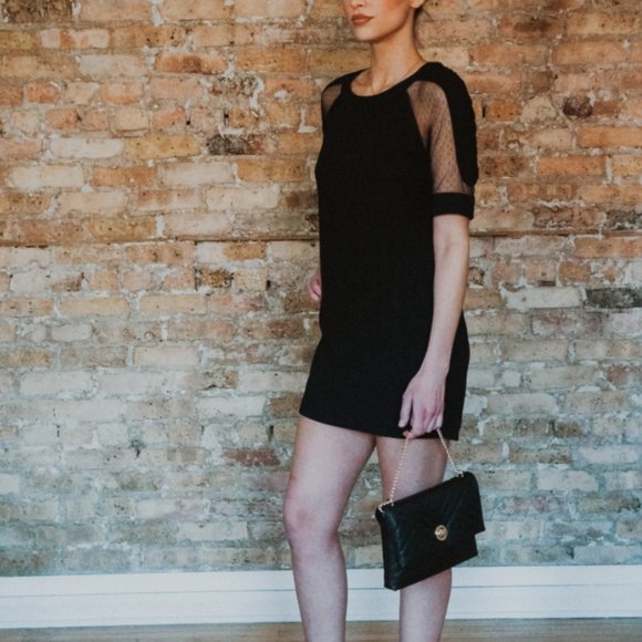 NWT Sheer Sleeve Black Mini T-Shirt Dress - Picture 5 of 8